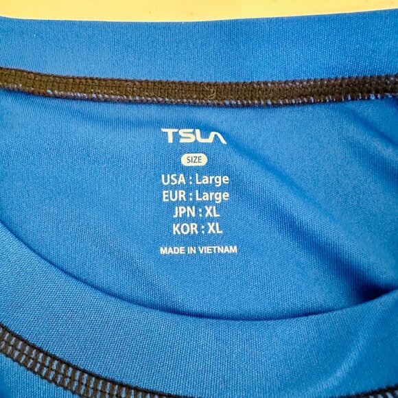 TESLA TSLA COLORBLOCK BLUE BLACK SHORT SLEEVE CREW NECK RASH GUARD SHIRT - Picture 4 of 6